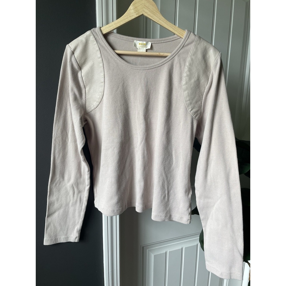 Maeve | Anthropologie | Faux Leather-Inset Pullover Top | Stone-Taupe | Size XL